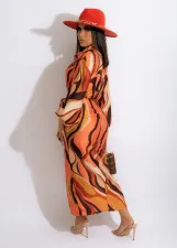 Casual Printed Long Sleeve Sashes Maxi Dress BS-1296