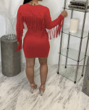 Solid Tassel Long Sleeve Slim Mini Dress MTY-6601