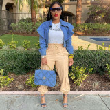 Plus Size Denim Ruffle Full Sleeve Short Jacket QY-5263