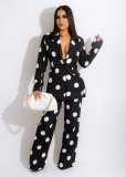 Polka Dot Print Blazer Coat And Pants 2 Piece Suits BS-1295