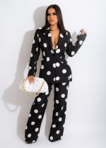 Polka Dot Print Blazer Coat And Pants 2 Piece Suits BS-1295