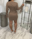 Solid Tassel Long Sleeve Slim Mini Dress MTY-6601