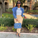 Plus Size Denim Ruffle Full Sleeve Short Jacket QY-5263