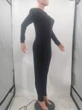 Solid Knitted Hooded Long Sleeve Zipper Skinny Jumpsuit TK-6207