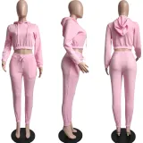 Solid Fleece Hoodies Pants Casual Two Piece Sets MIL-L279