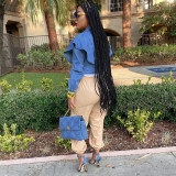 Plus Size Denim Ruffle Full Sleeve Short Jacket QY-5263