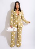 Polka Dot Print Blazer Coat And Pants 2 Piece Suits BS-1295