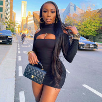 Sexy Off Shoulder Hollow Long Sleeve Mini Dress GLF-10072