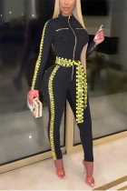 Letter Print Patchwork Zipper Sashes Jumpsuit ZSD-0500