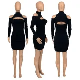 Sexy Off Shoulder Hollow Long Sleeve Mini Dress GLF-10072