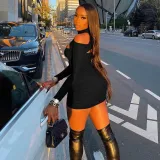 Sexy Off Shoulder Hollow Long Sleeve Mini Dress GLF-10072