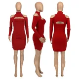 Sexy Off Shoulder Hollow Long Sleeve Mini Dress GLF-10072