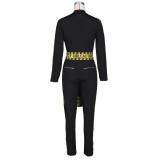 Letter Print Patchwork Zipper Sashes Jumpsuit ZSD-0500