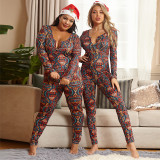 Plus Size 5XL Christmas Sexy Tight Printed Jumpsuit OSIF-20888-1