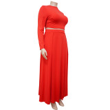 Plus Size Solid Long Sleeve Maxi Skirt 2 Piece Sets NNWF-7352