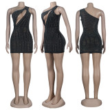 Sexy Hot Drilling One Shoulder Sleeveless Club Dress FSXF-F326