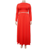 Plus Size Solid Long Sleeve Maxi Skirt 2 Piece Sets NNWF-7352