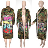 Plus Size Camo Print Full Sleeve Long Coat SH-390237