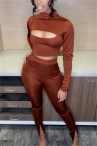 Solid Hollow Out Top And Pants Slim 2 Piece Sets ME-S983