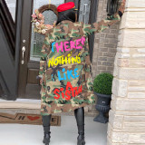Plus Size Camo Print Full Sleeve Long Coat SH-390237