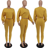 Solid Fleece O Neck Sweatshirt Pants Two Piece Sets ZDF-31177