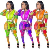 Casual Printed Long Sleeve Slim Jumpsuit FENF-195