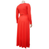 Plus Size Solid Long Sleeve Maxi Skirt 2 Piece Sets NNWF-7352