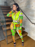 Casual Printed Long Sleeve Slim Jumpsuit FENF-195