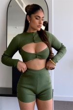 Sexy Hollow Out Ctop Top And Shorts 2 Piece Sets ME-S987