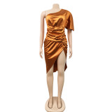 Sexy One Shoulder Split Midi Dress BY-5273