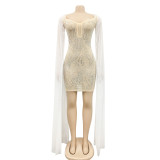 Sexy Hor Drilling Cloak Sleeve Club Dress BY-5332