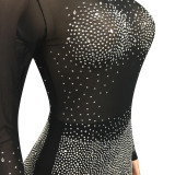 Sexy Hot Drilling See Through Long Sleeve Romper (With Underpants)BY-5165