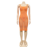 Sexy Hot Drilling Mesh Spaghetti Strap Night Club Dress BY-5380