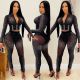 Sexy Hot Drilling See Through Long Sleeve 2 Piece Sets BY-5206