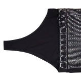 Hot Drilling Mesh Long Sleeve Maxi Skirt 2 Piece Suits BY-5379