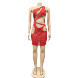Sexy Hot Drilling One Shoulder Hollow Night Club Dress BY-5283