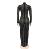Hot Drilling Mesh Sexy Long Club Dress BY-5351