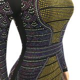 Shiny Hot Drilling Long Sleeve Bodycon Club Dress BY-5096