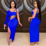 Sexy One Shoulder Hollow Irregular Split Maxi Dress BY-5054