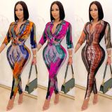 Sexy Printed Long Sleeve Two Piece Pants Set BY-5281