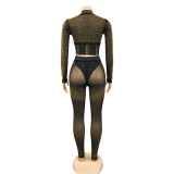 Sexy Hot Drilling See Through Long Sleeve 2 Piece Sets BY-5206