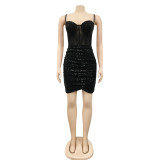 Shiny Sequins Spaghetti Strap Ruched Club Dress BY-5308