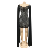 Sexy Hor Drilling Cloak Sleeve Club Dress BY-5332