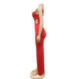 Sexy One Shoulder Hollow Irregular Split Maxi Dress BY-5054