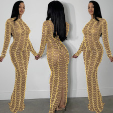 Hot Drilling Mesh Sexy Long Club Dress BY-5351
