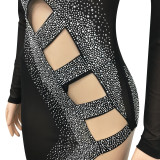 Sexy Mesh Hot Drilling Hollow Split Night Club Dress (With Underpants) BY-5207