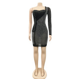 Sexy Hot Drilling Mesh One Shoulder Nigh Club Dress BY-5335