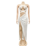 Sexy Mesh Hot Drilling Hollow Bandage Split Long Club Dress BY-5349