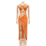 Sexy Mesh Hot Drilling Hollow Bandage Split Long Club Dress BY-5349