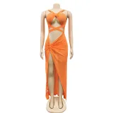 Sexy Mesh Hot Drilling Hollow Bandage Split Long Club Dress BY-5349